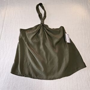 Nine West Women's Olive Button Halter Neck Sleeveless Tank Top Regular Size